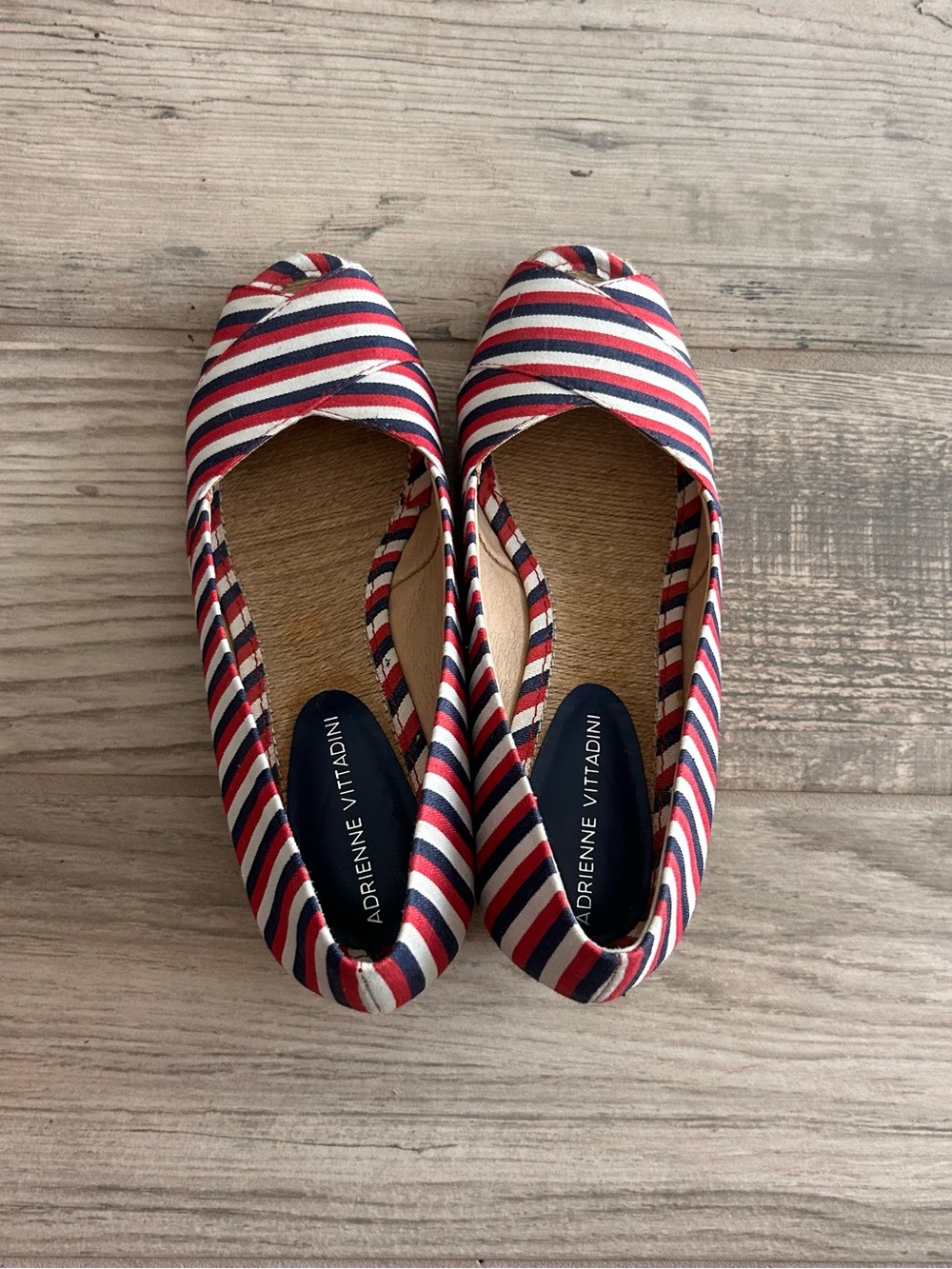 Adrienne Vittadini Red White Blue Striped Peep-Toe Flats